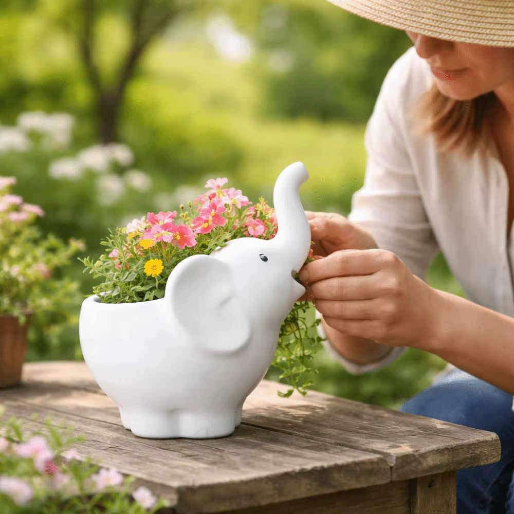 Pot de fleurs en forme d'éléphant