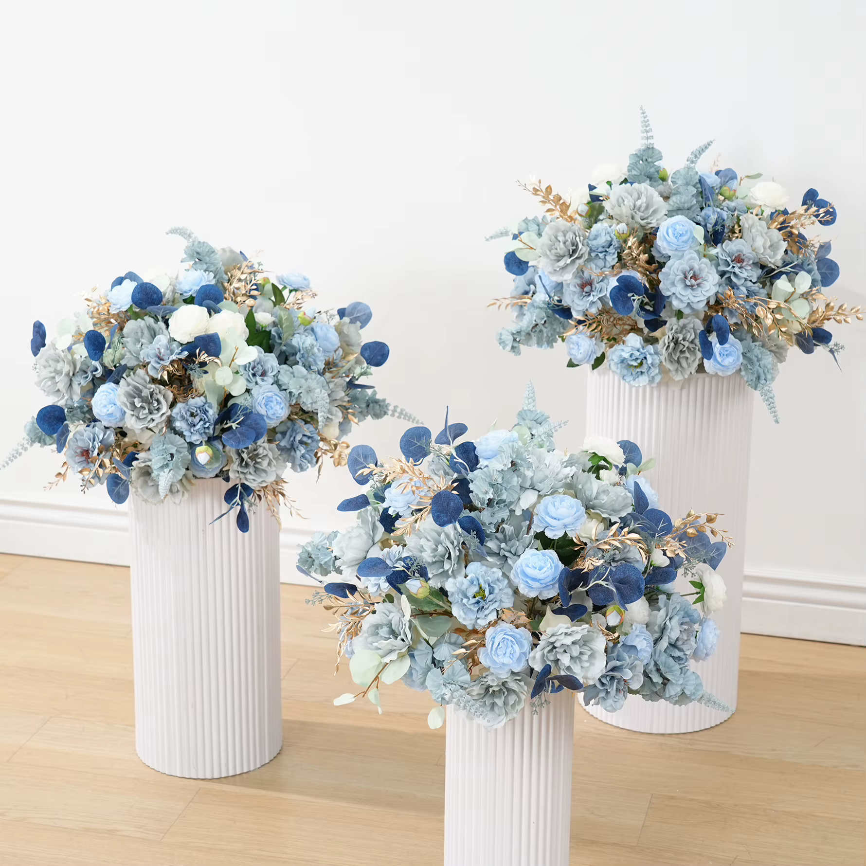 Haze bleu Eucalyptus pivoine feuille d'or centres de Table fleur boule décor mariage Banquet réception accessoires fenêtre affichage C8933