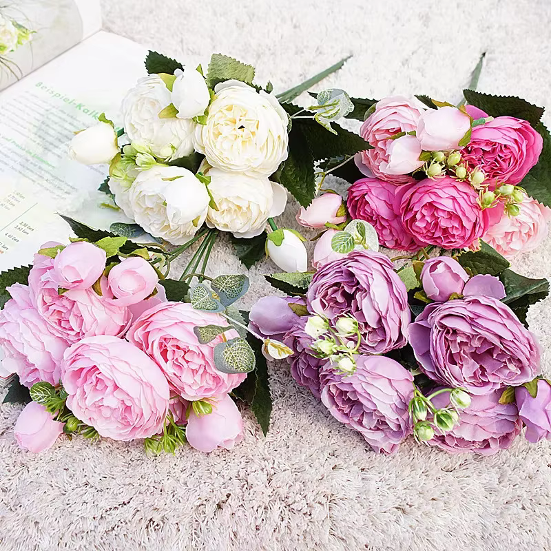 2024 belle Rose pivoine fleurs artificielles en soie petit bouquet flores maison fête printemps décoration de mariage fausse fleur
