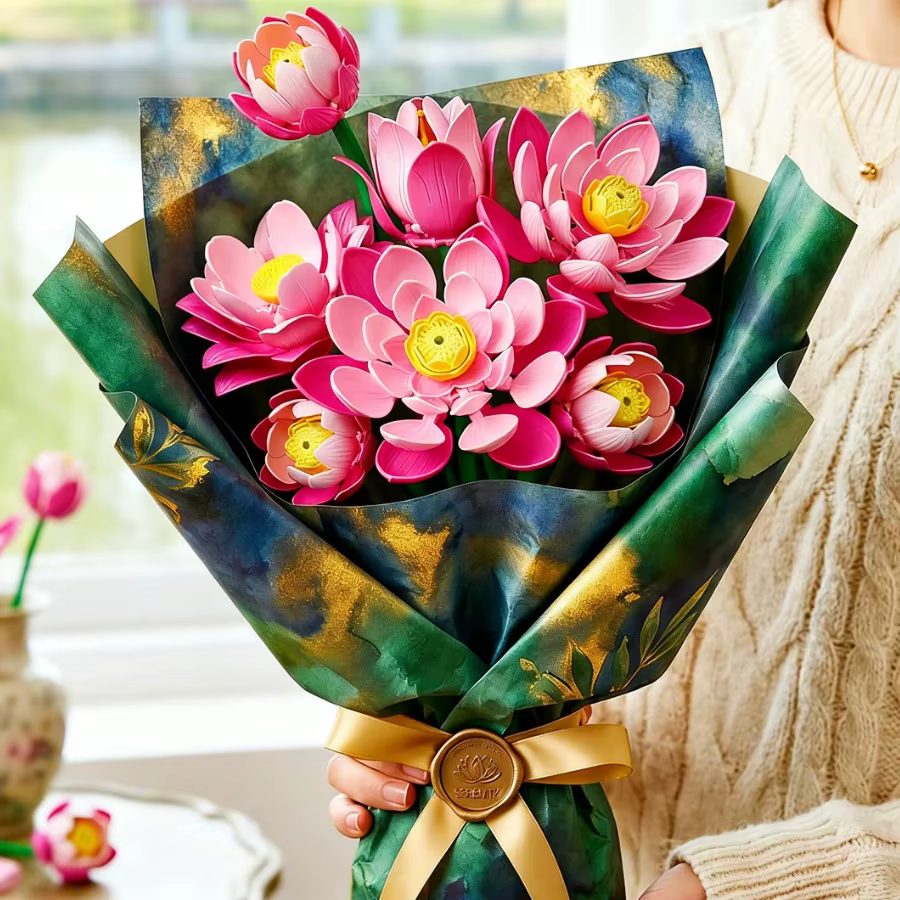 Kit de blocs de construction floraux mixtes : tiges de lotus et pivoines