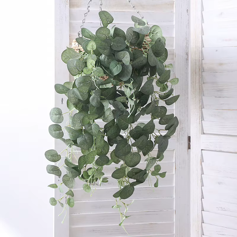 Plante artificielle d'eucalyptus en soie et rotin