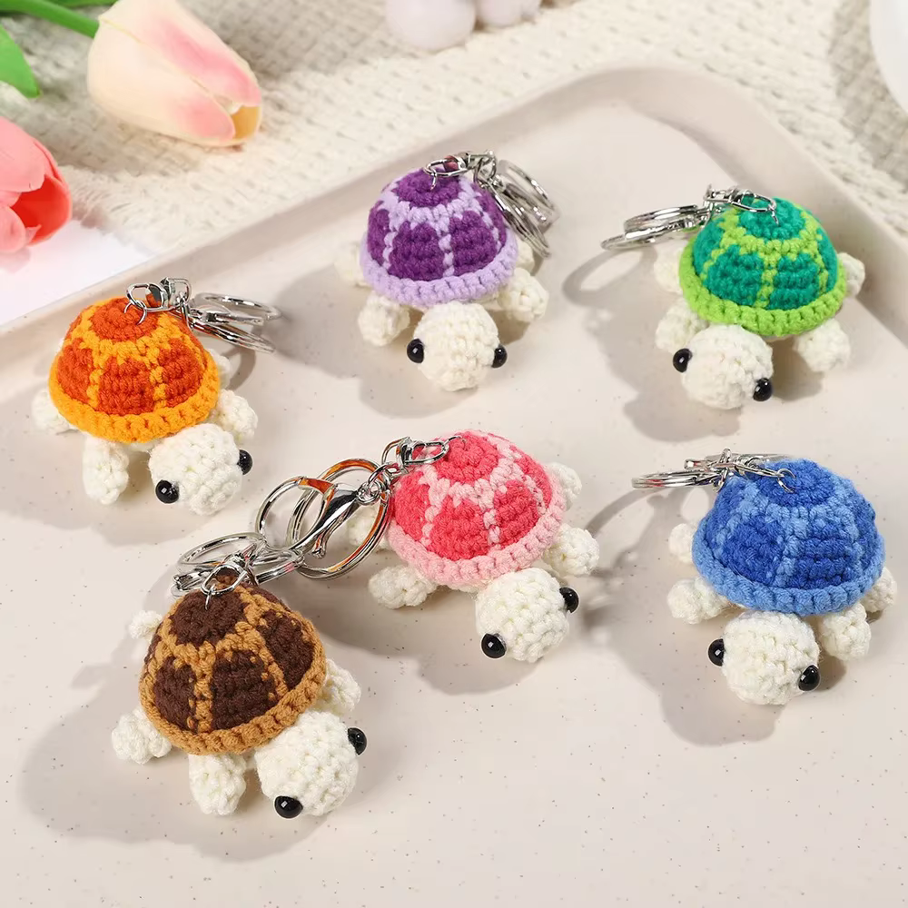 Adorable porte-clés tortue, jouet en peluche tortue Miniature au crochet fait à la main, accessoire d'ornement suspendu