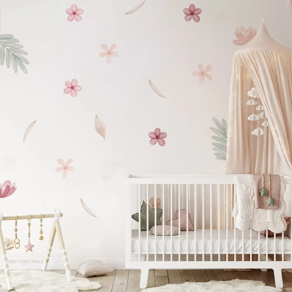 Autocollants muraux botaniques floraux roses