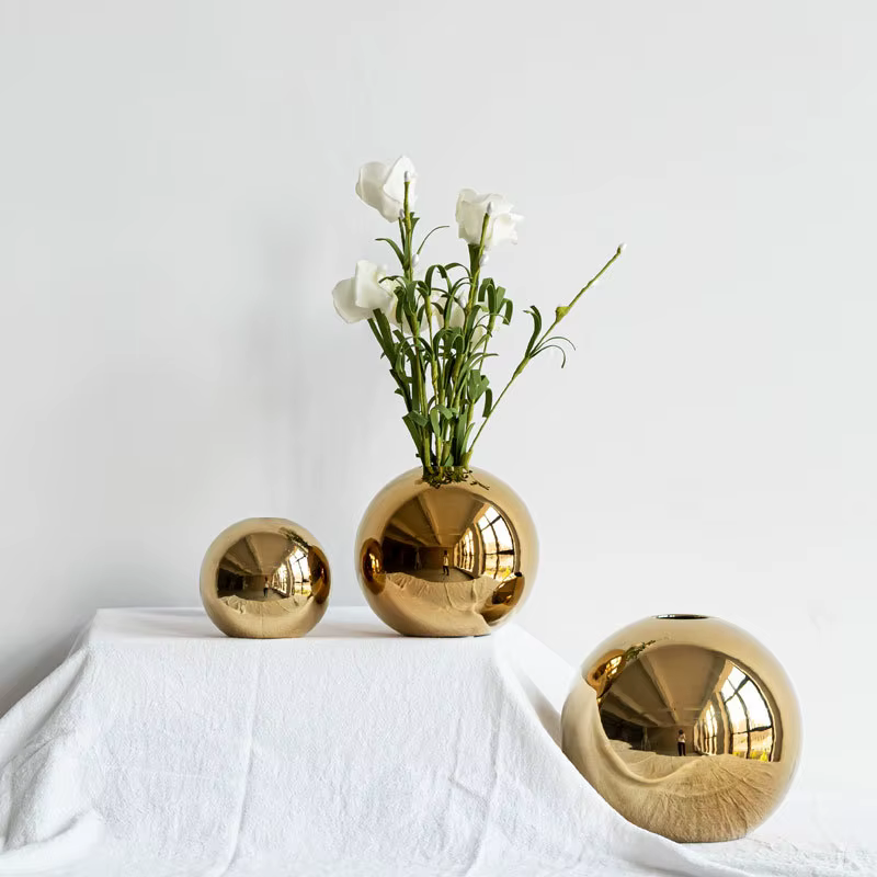 Vase à fleurs en céramique doré électroplaqué