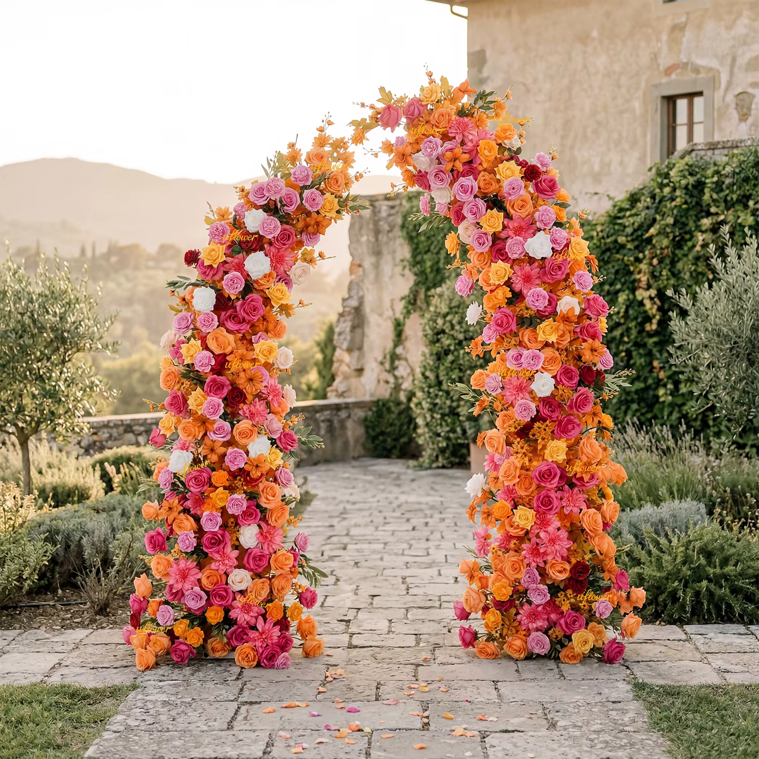 Arche de fleurs artificielles Uflower Orchid Red pour mariage