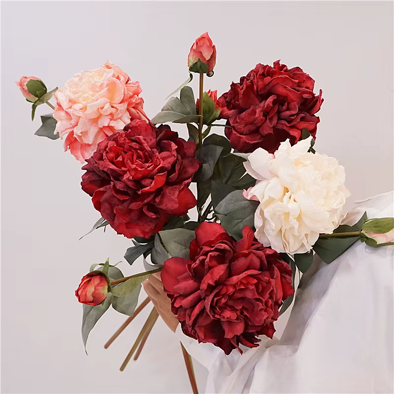 3 pièces de fleurs artificielles en soie de style européen vintage