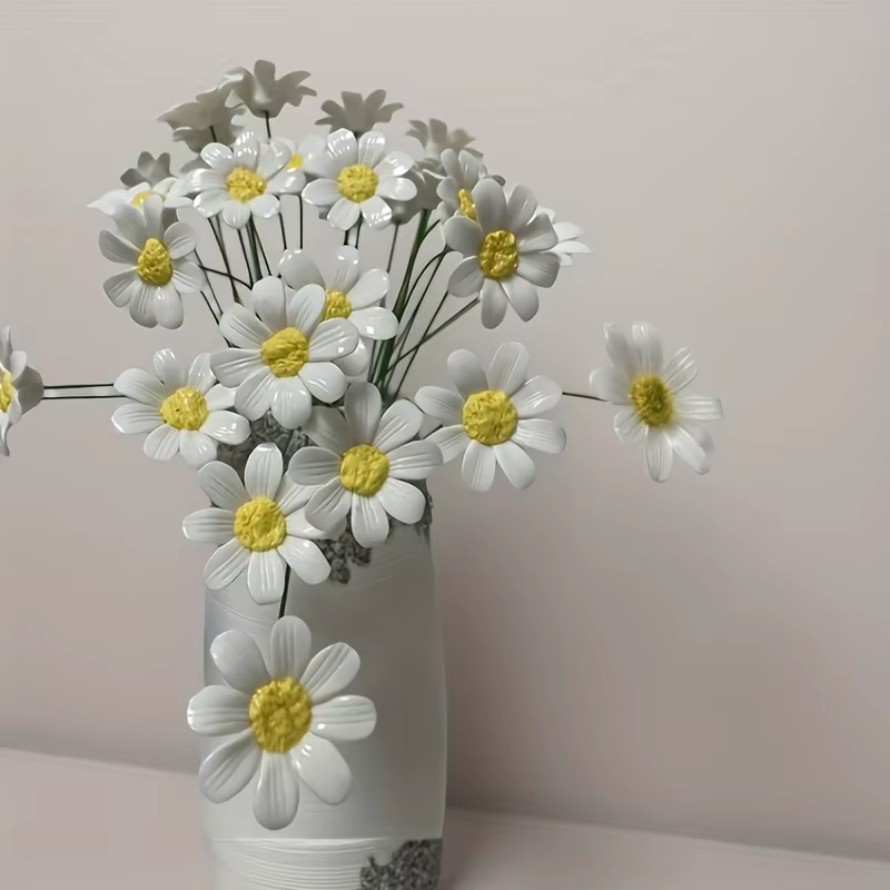 5 fleurs en céramique, marguerites artificielles