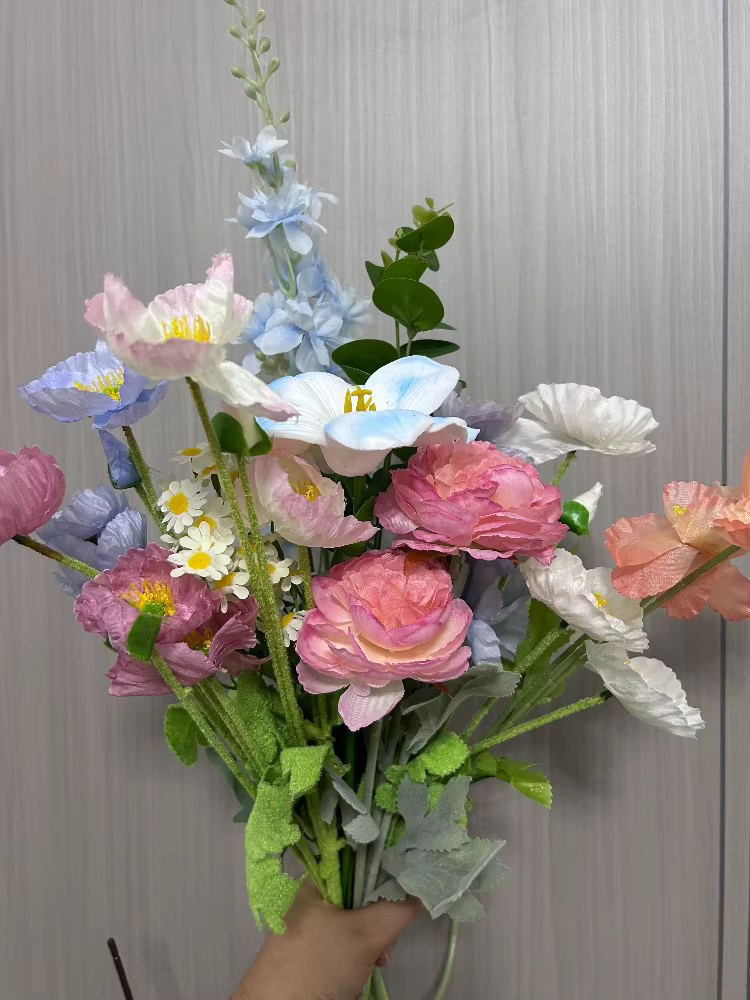 Bouquet de 11 tiges de fleurs artificielles mélangées de pavot de Inde pour l'aménagement des salons et des salles à manger