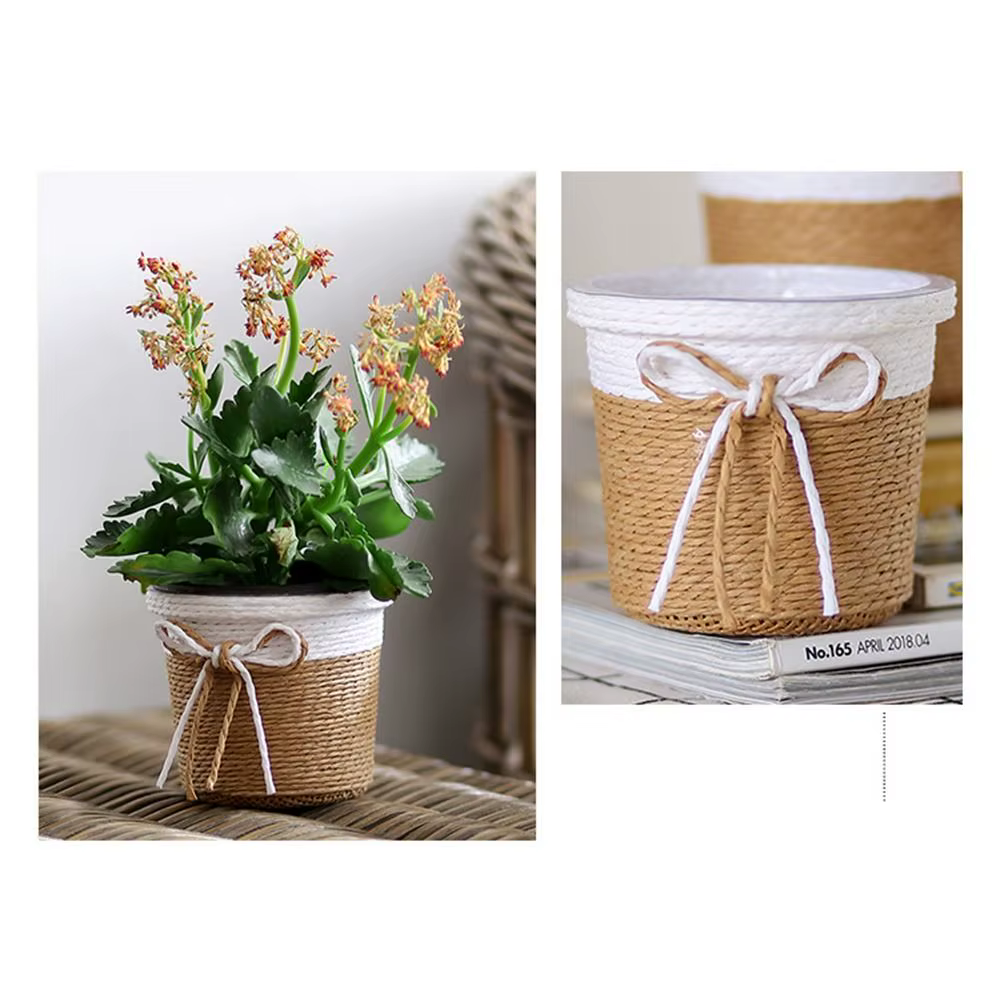 Pot de fleurs tressé en corde de papier