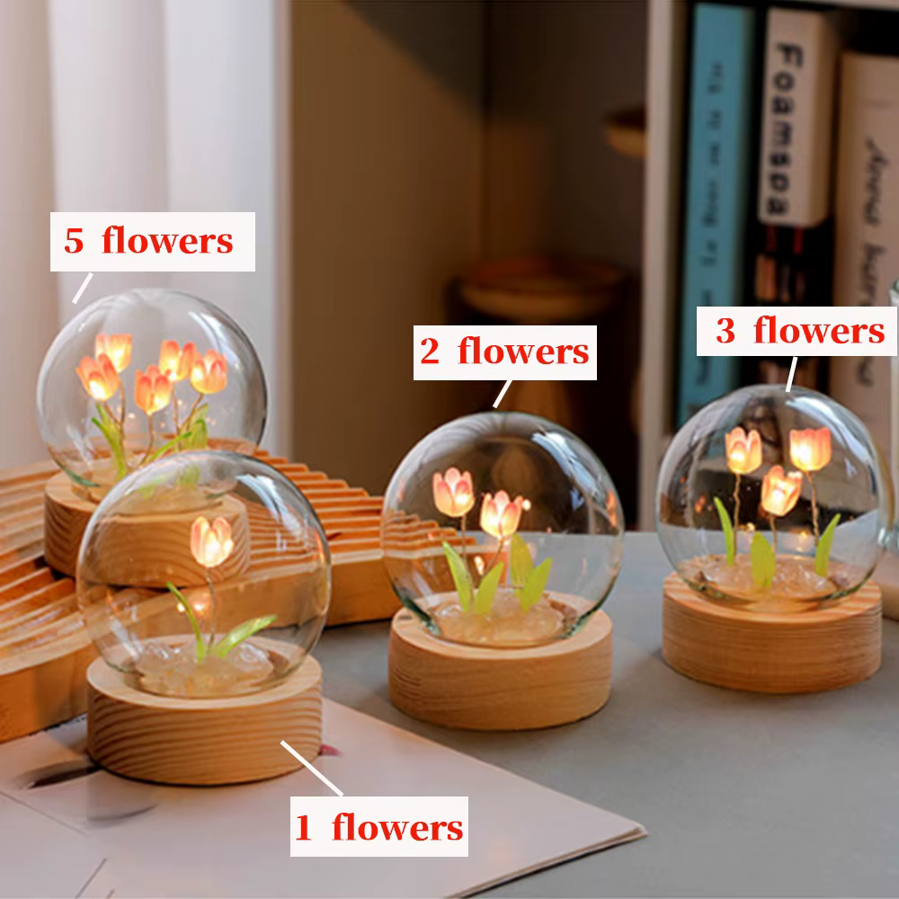 Tulipe veilleuse mignon chambre décor lampe florale saint valentin cadeau Lampara tulipanes petite amie bricolage matériel fait à la main