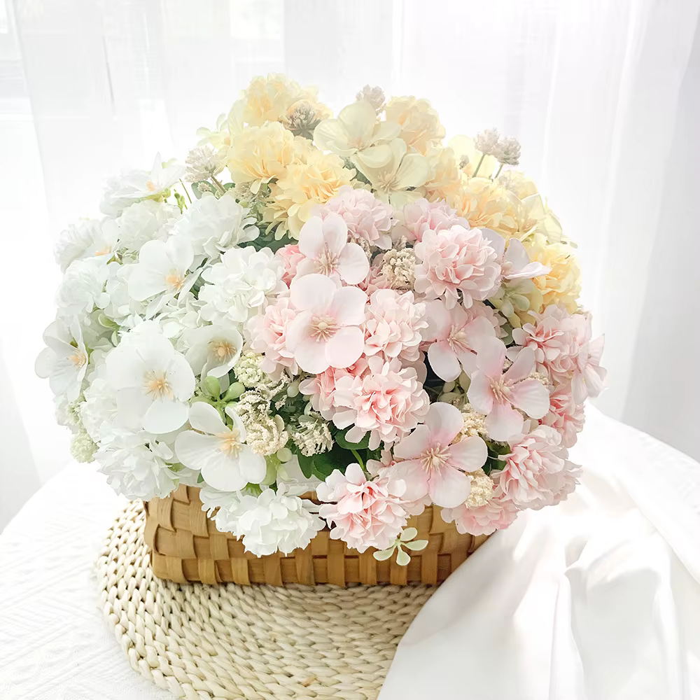 Bouquet de Pivoines et Hortensias Artificielles Bleues