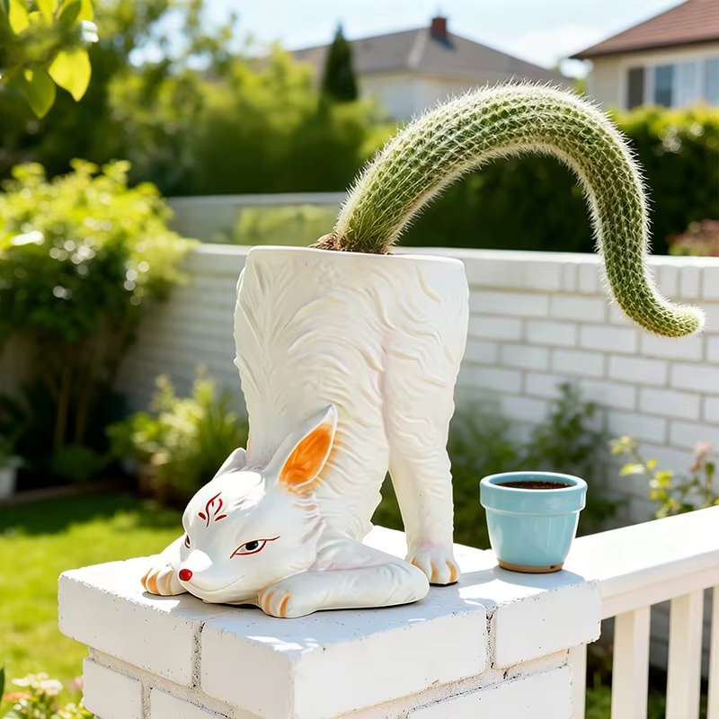 Pot de fleurs en résine en forme de renard