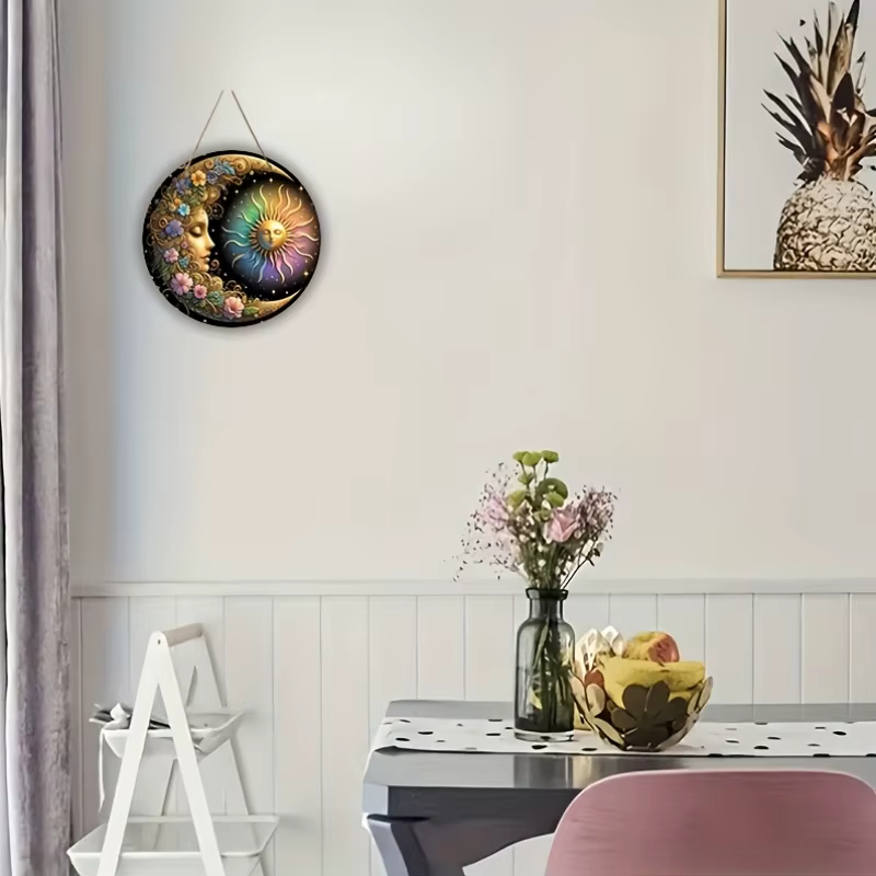 Plaque murale soleil et lune style art mandala