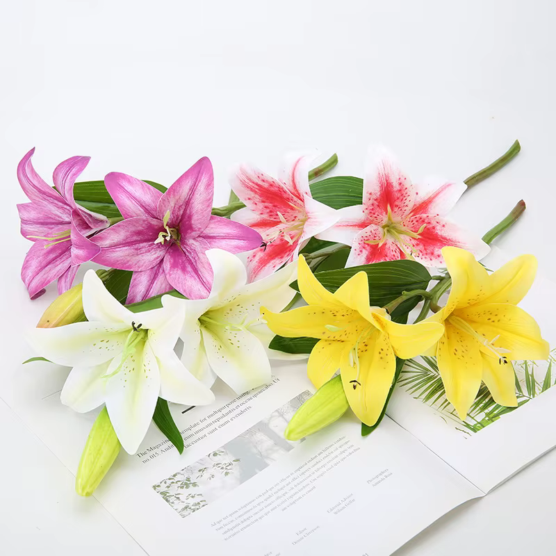 Fleurs artificielles en soie faux Bouquet de lys 41cm de long bricolage créatif deux