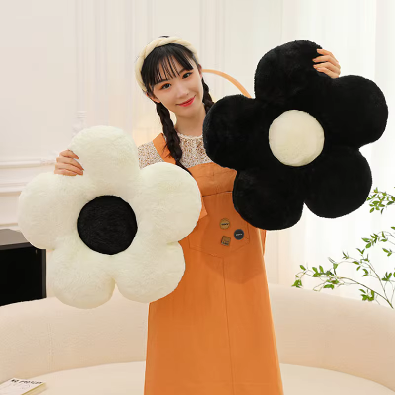 Coussin en forme de fleur, coussins de salle de classe, circulaire, doux, pour sieste, chaise de bureau, noir et blanc, oreiller décoratif pour canapé