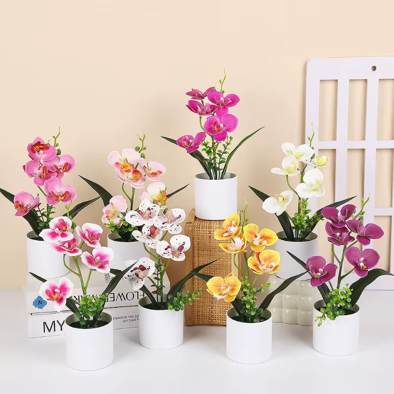 5 Plantes artificielles Phalaenopsis en pot pour la décoration de la maison et du bureau
