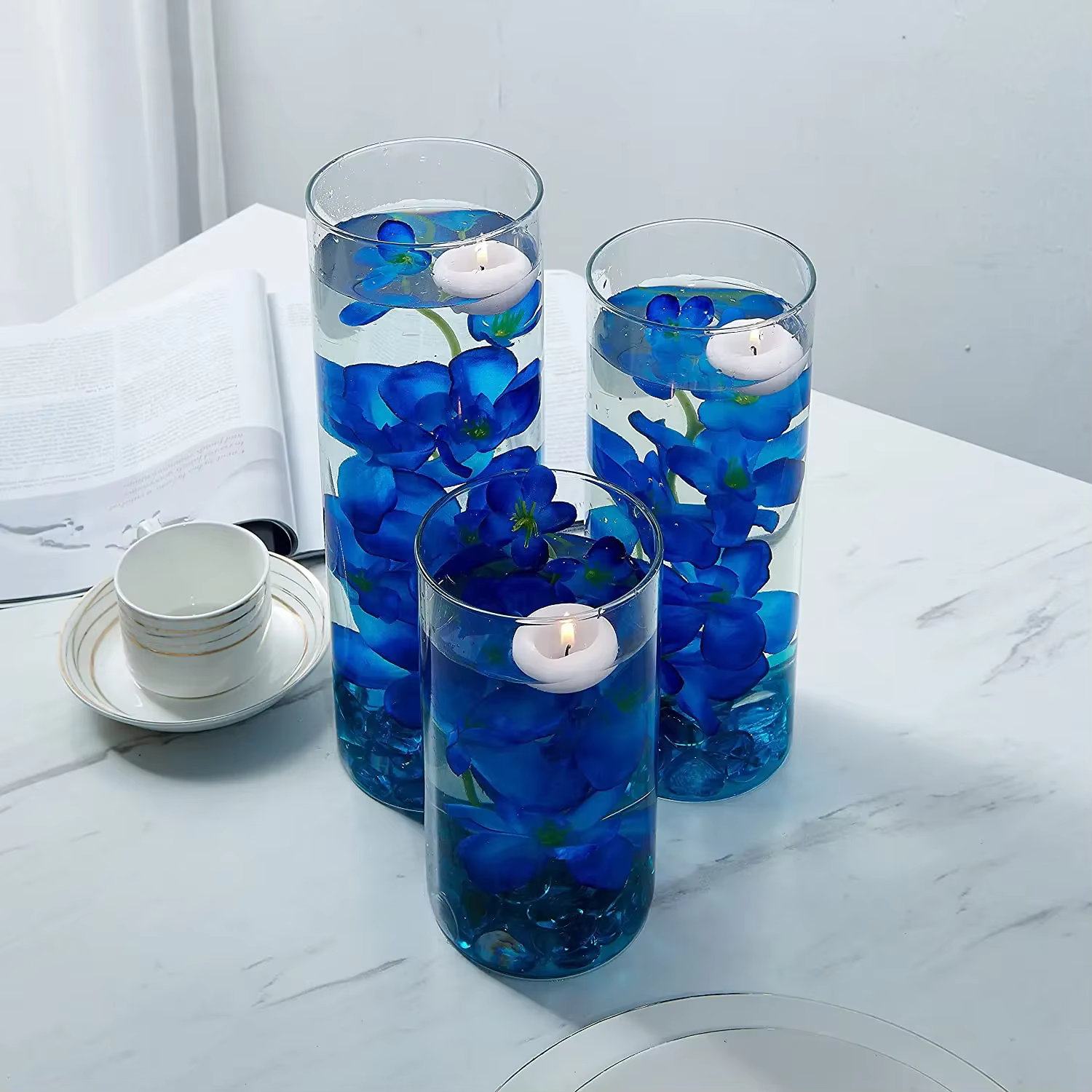 10 pièces d'orchidées artificielles fleurs bleues longues tiges en vrac pour la maison de mariage