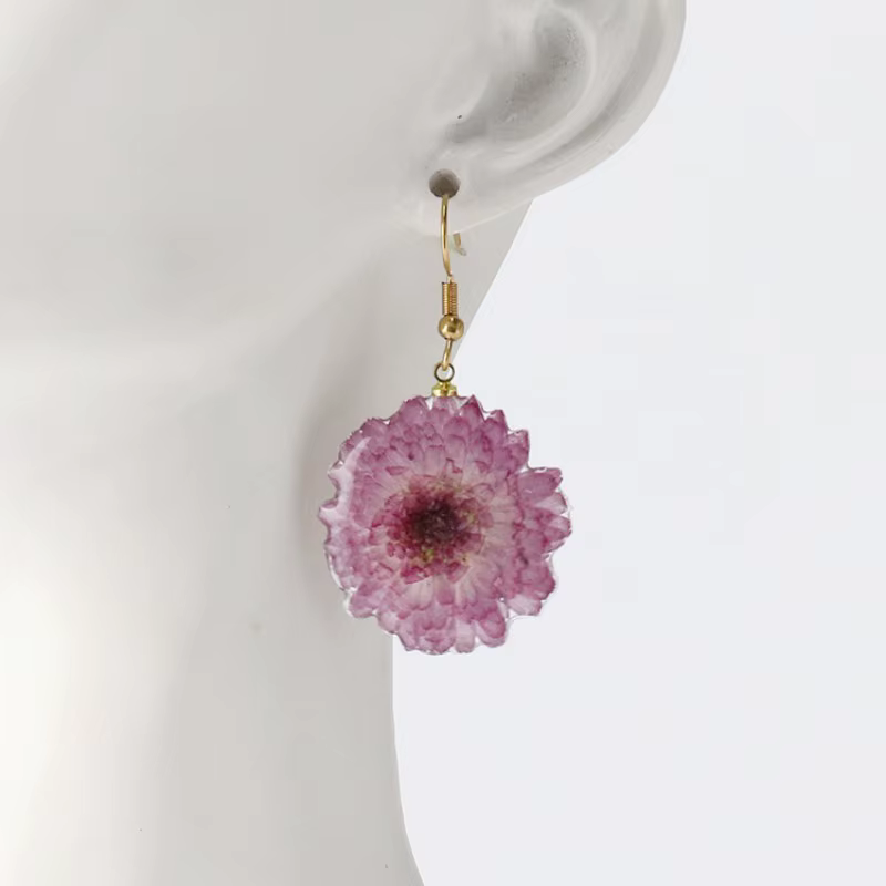 Boucles d'oreilles élégantes en fleurs séchées, faites à la main en résine époxy, bijoux uniques en fleurs naturelles, accessoires personnalisés en gros