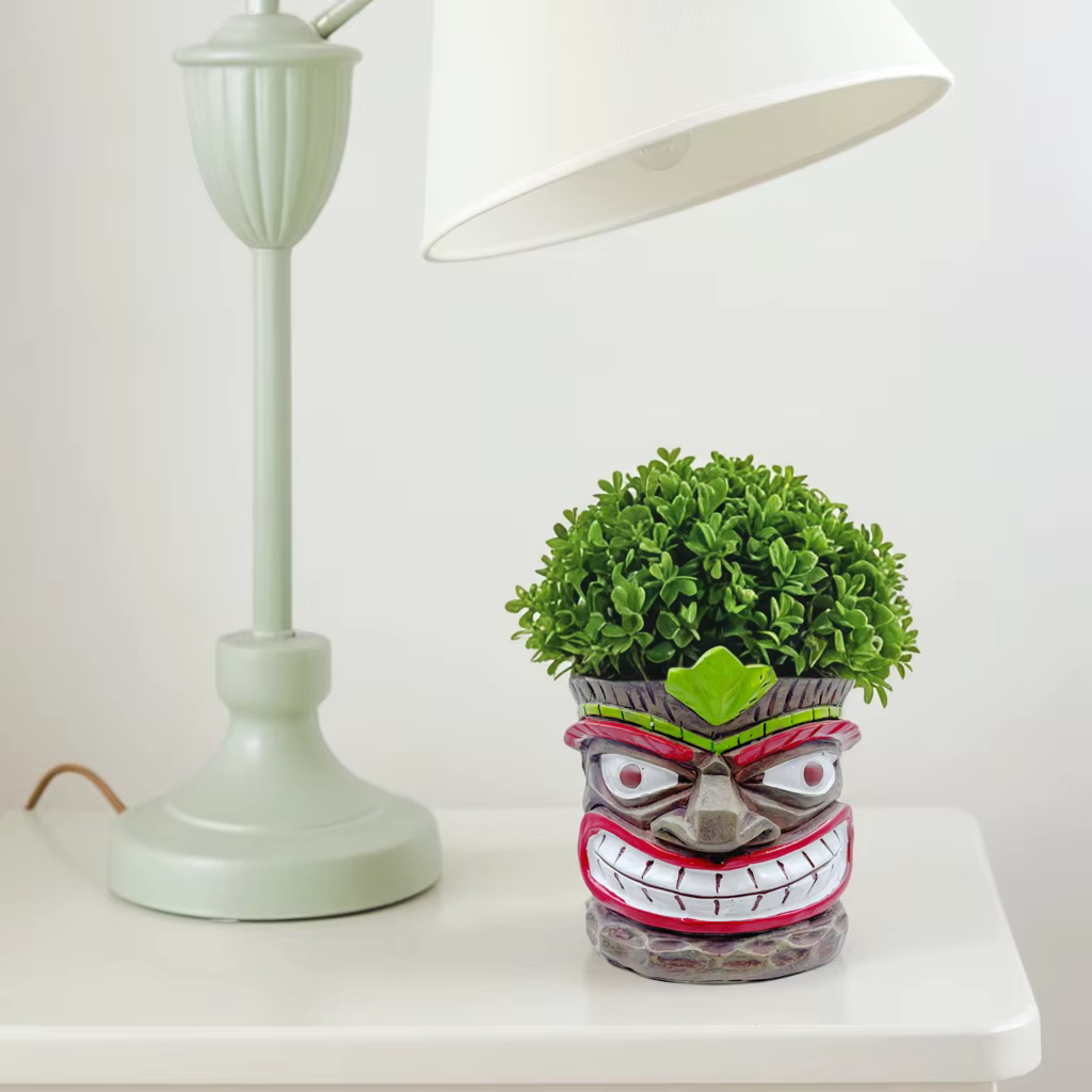 Pot de fleurs d'intérieur amusant en forme de tête de Tiki, pot à succulentes humoristique, adorable pot de fleurs de l'île de Pâques, pot de fleurs en résine au visage distinctif