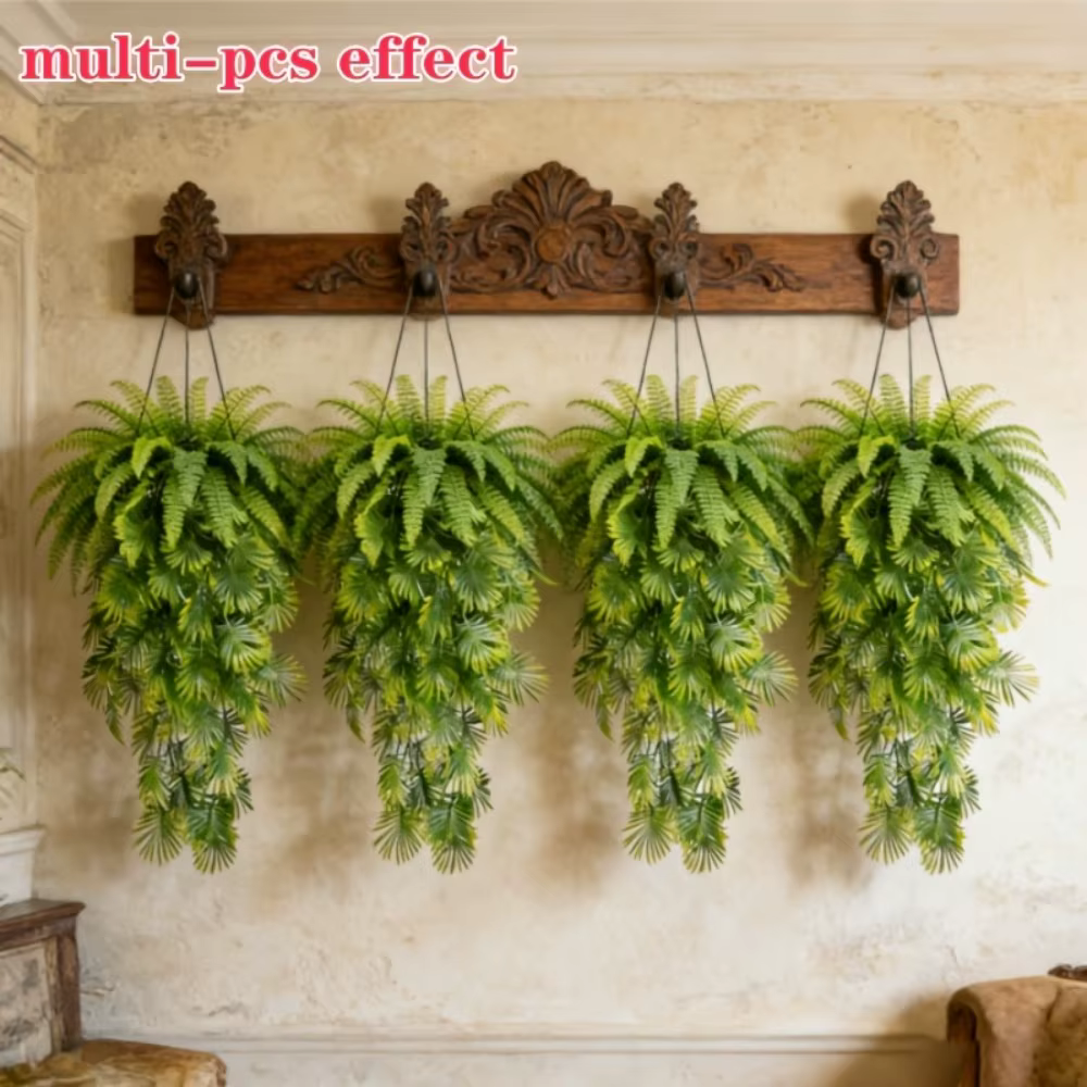 Ensemble de 3 plantes suspendues artificielles : fougère de Boston à feuilles larges et herbe Carex