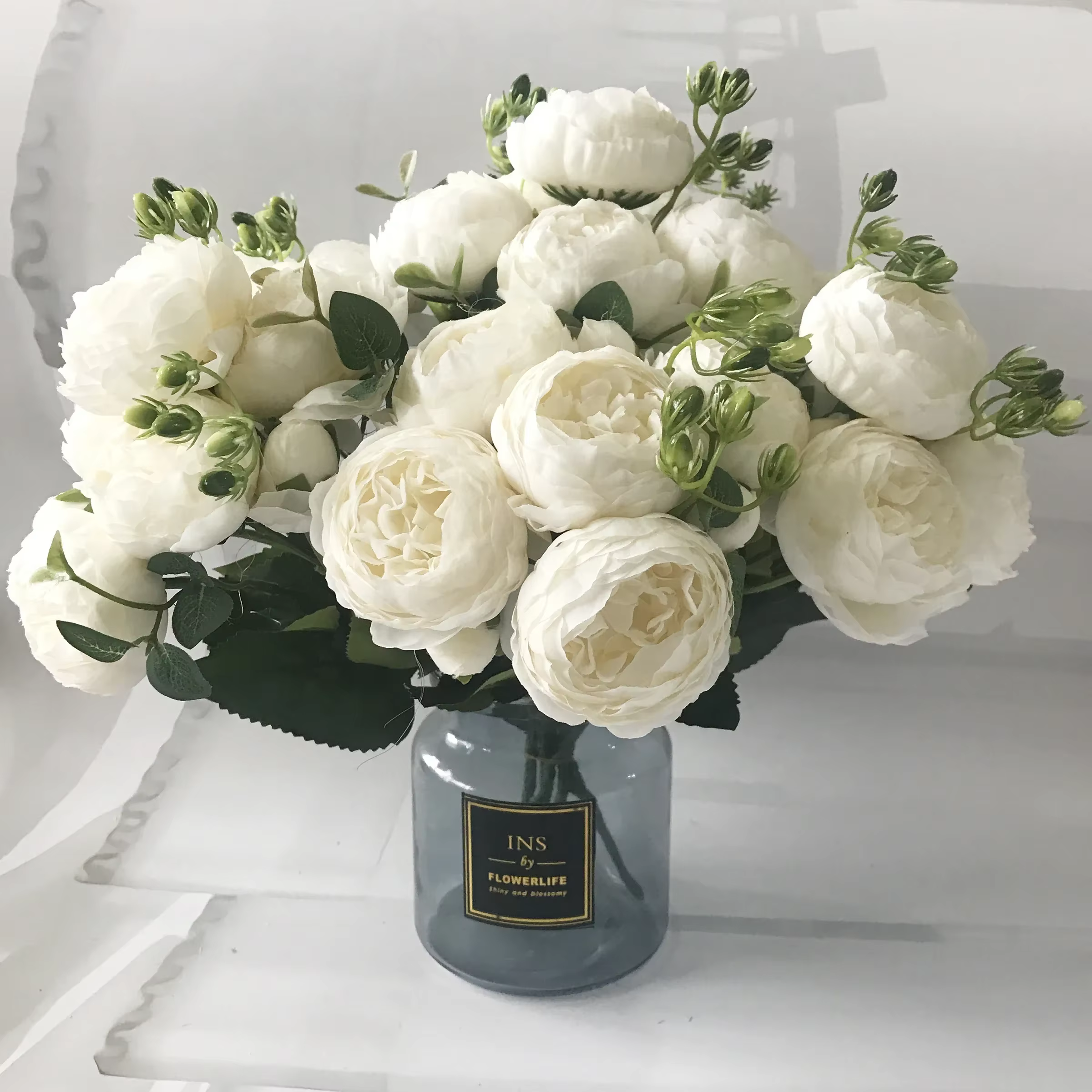 Bouquet de fleurs artificielles pivoine en soie Rose 30cm