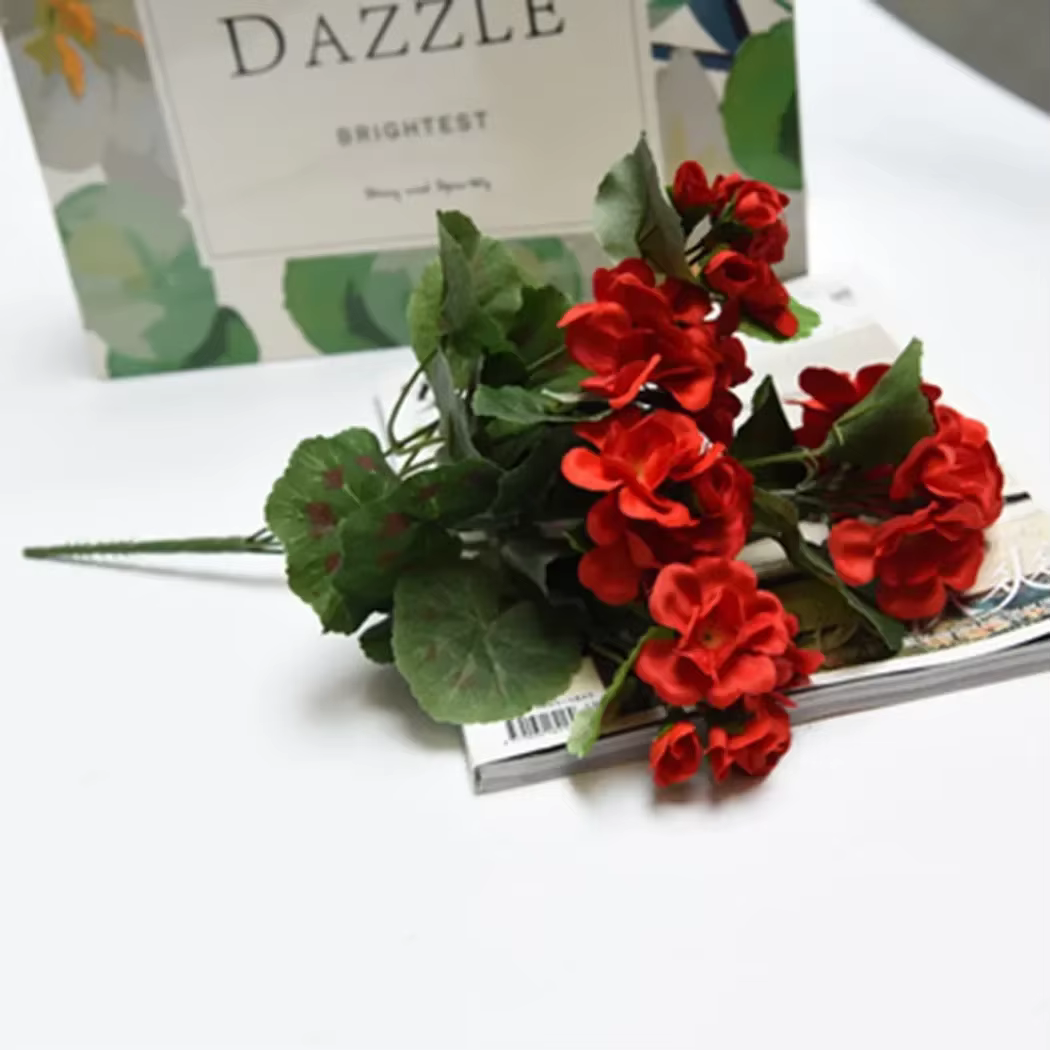 Automne extérieur artificiel géranium rouge azalée fleurs buissons haute qualité résistant aux UV fausses