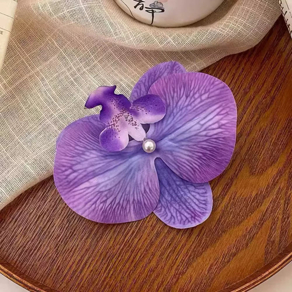 Pince à cheveux fleur de perle pour femme, mignonne, motif papillon et orchidée, pince bec de canard, accessoires de plage