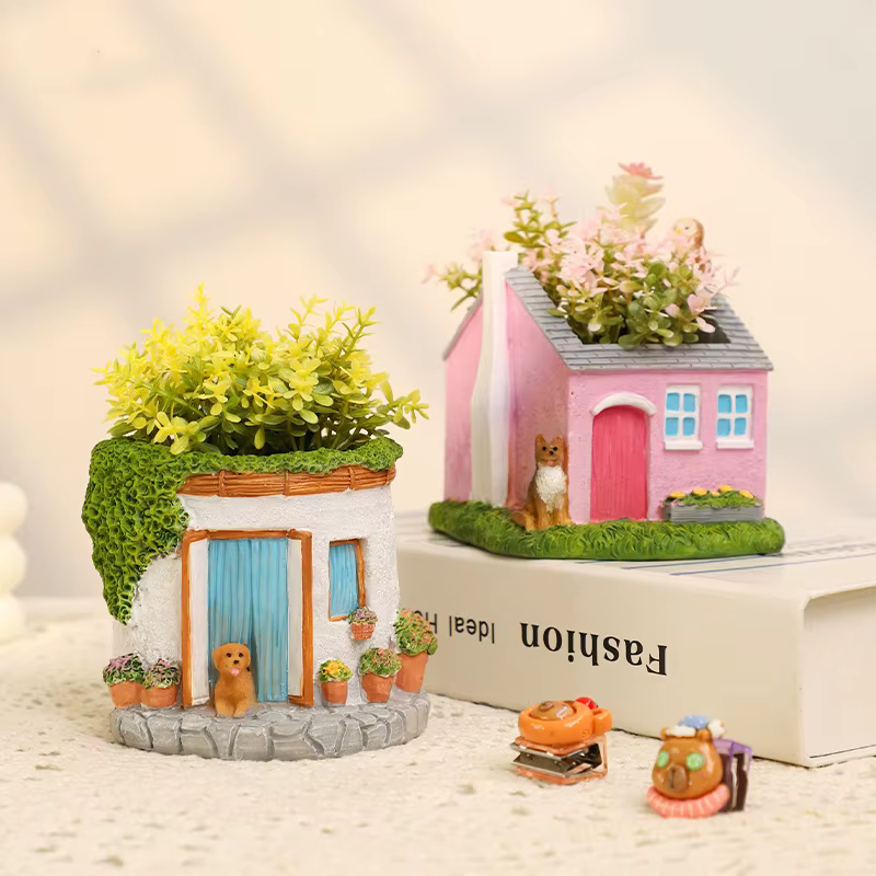 Jardinière succulente en résine – Conception de chalet et de chiot