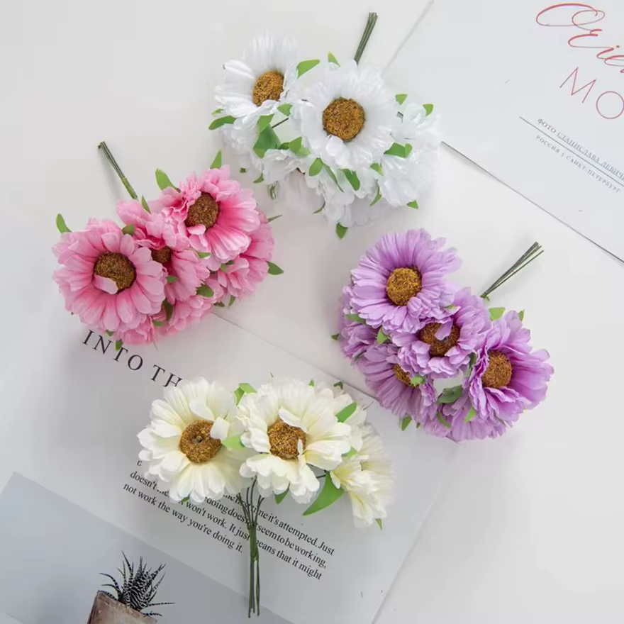 Décorations de Festival de fleurs artificielles pour la maison chambre Table de mariage Couronne décorative soie Daisy Gerbera bricolage cadeaux boîte Scrapbook