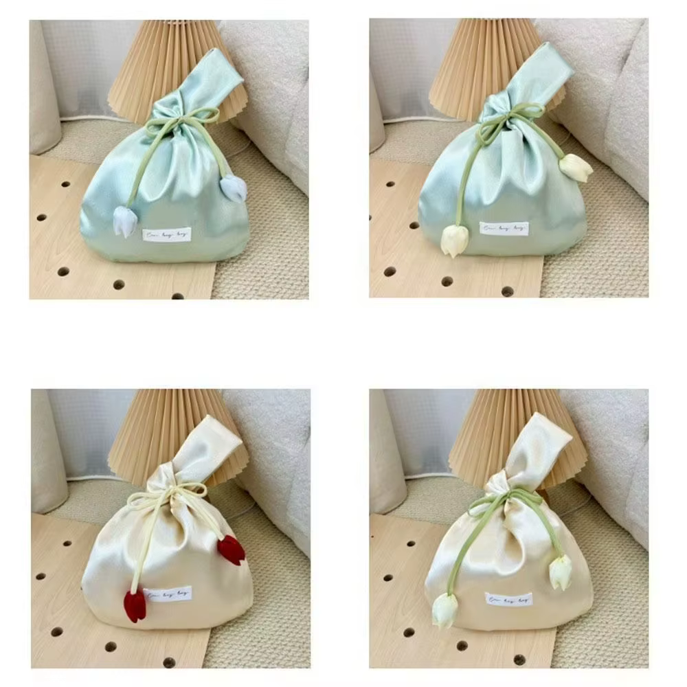 Sac fourre-tout tendance en forme de tulipe, sac seau en soie douce lavable, sac à main élégant pour femme, sac de poignet en forme de gilet, sac de rangement pour soirée