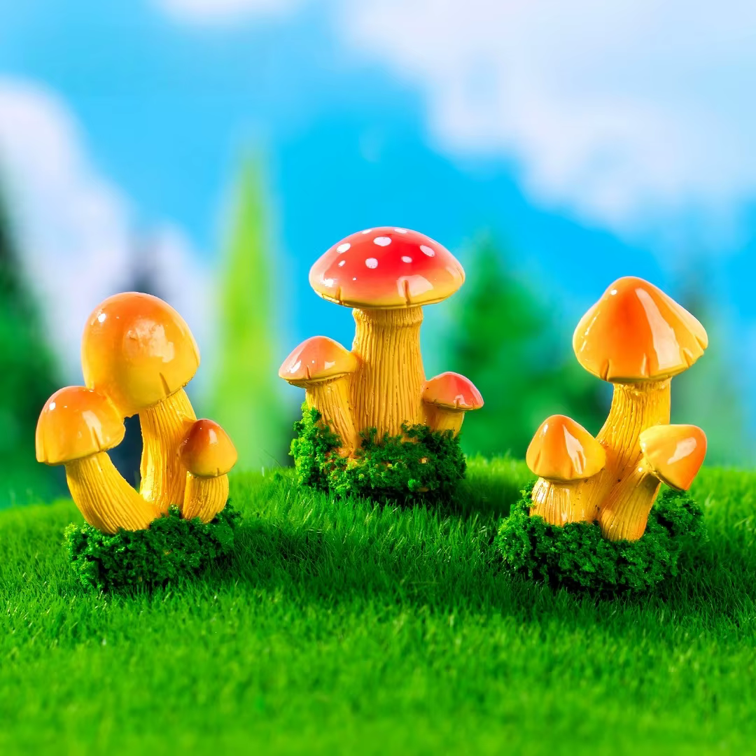 Ensemble de champignons et de plantes succulentes artificiels colorés - Ornements miniatures pour terrarium