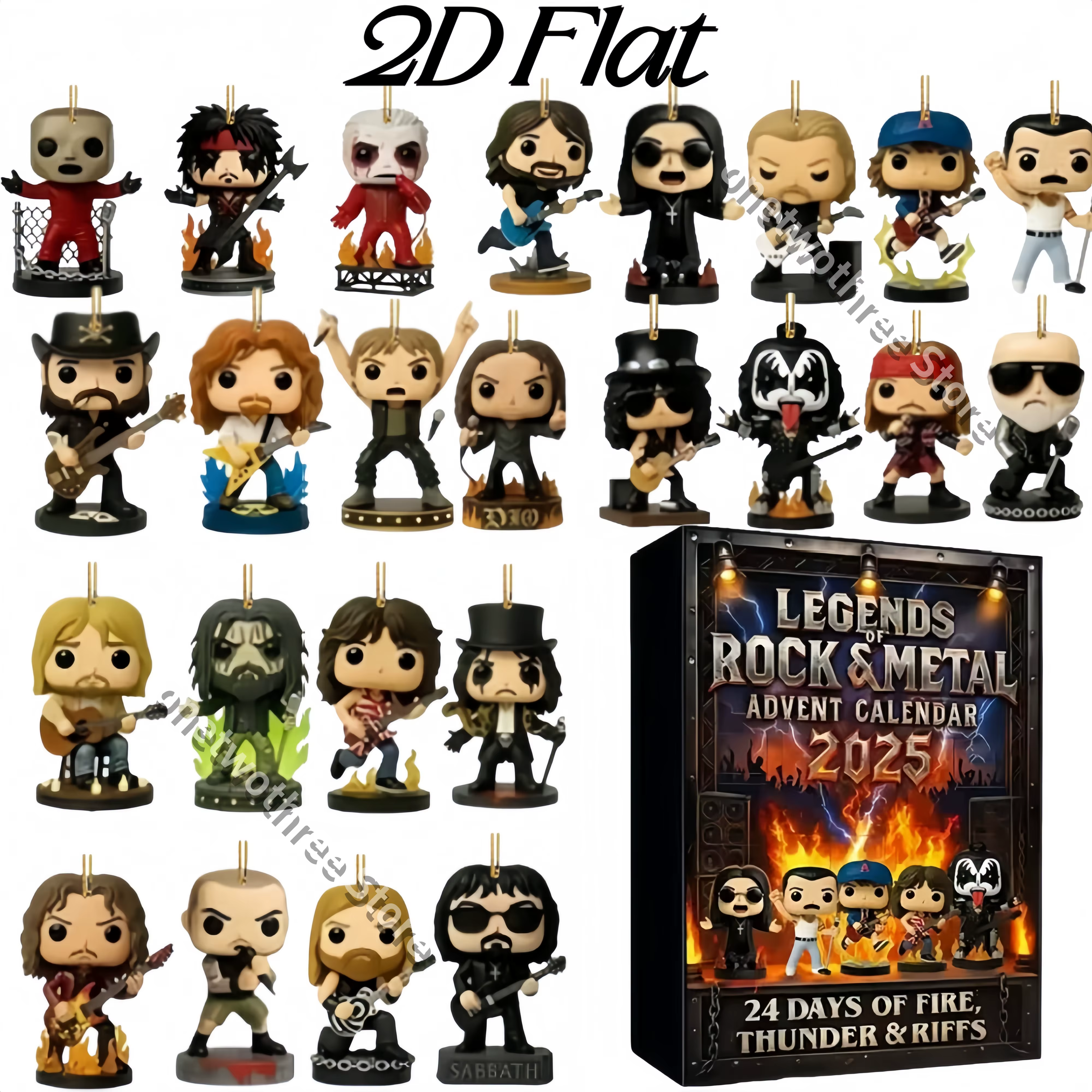 Calendrier de l'Avent Rock and Metal 24 jours Calendrier de l'Avent Eddie 2D Plat Acrylique suspendu Bande de Noël Pendentif Figure Porte-clés Cadeau