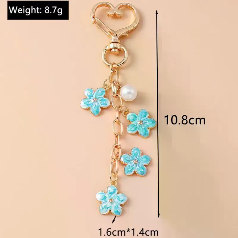 Porte-clés Fleur en Émail et Perle Mignonne - Pendentif Végétal pour Sac à Main Femme Fille, Décoration DIY, Bijoux Faits Main, Cadeaux