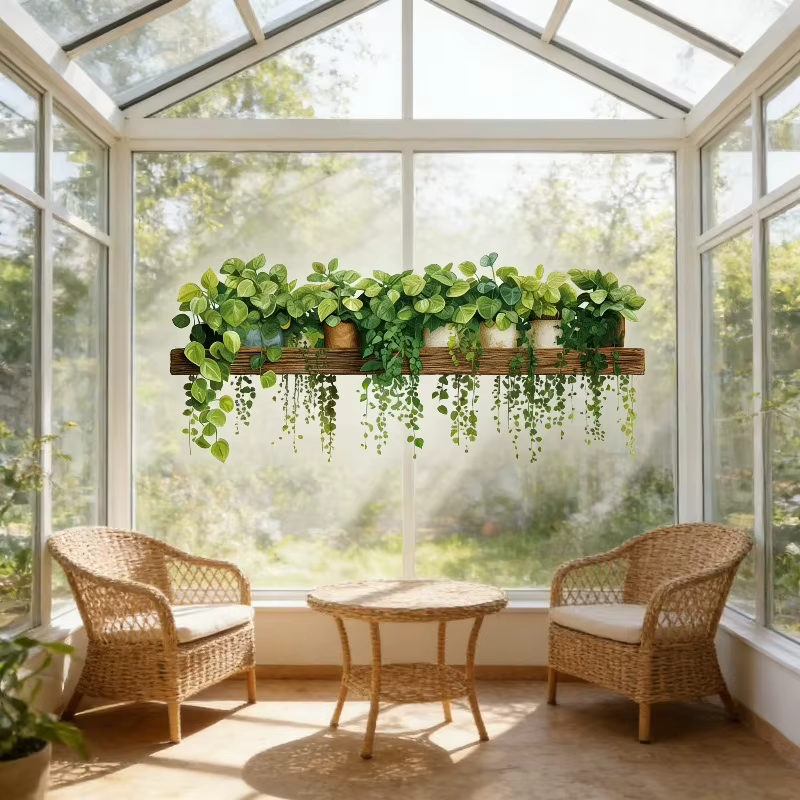 Autocollants muraux en forme de plantes vertes suspendues