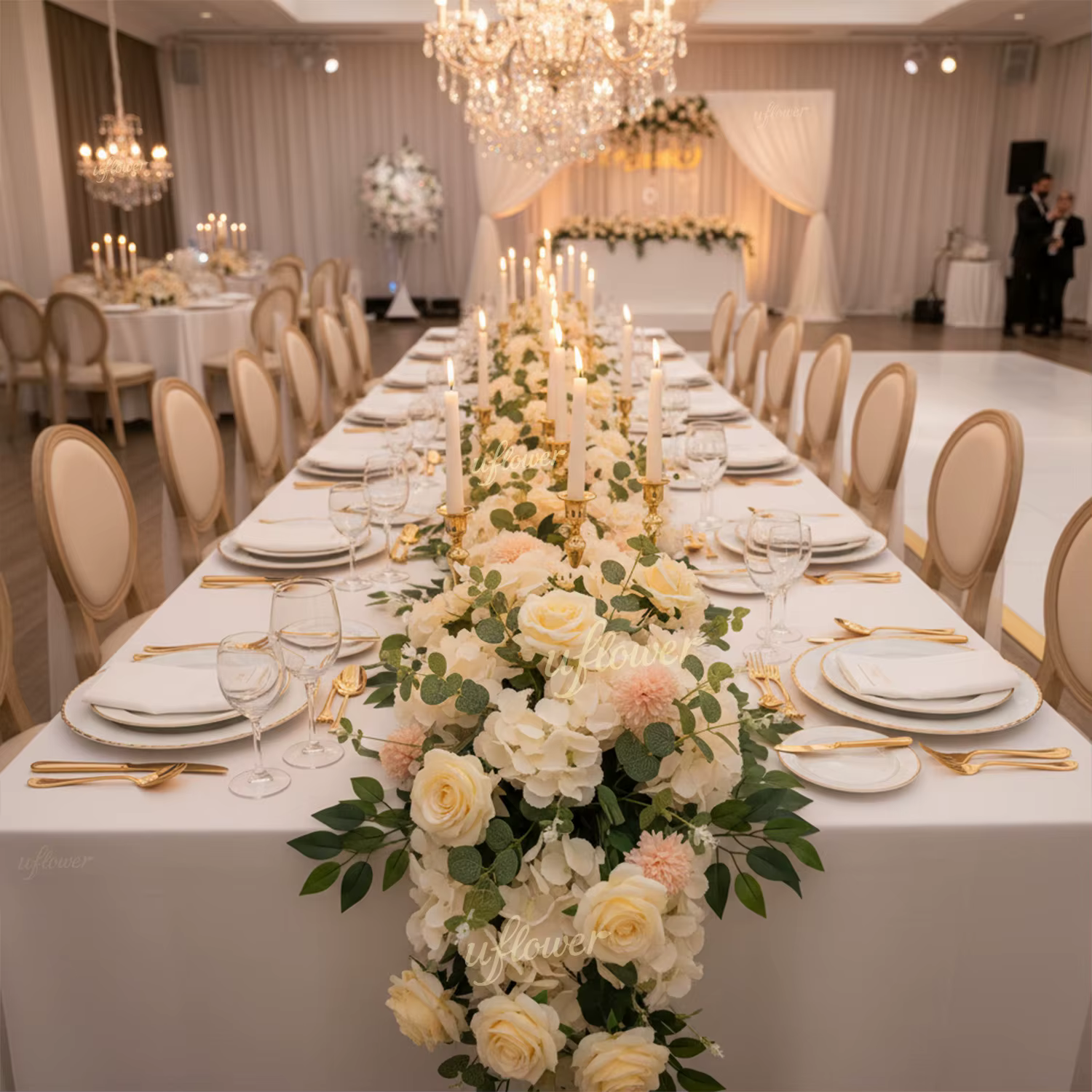 Uflower 50/100 cm artificielle Rose pivoine fleur rangée mariage toile de fond arc décor fête scène Table pièce maîtresse Arrangement Floral
