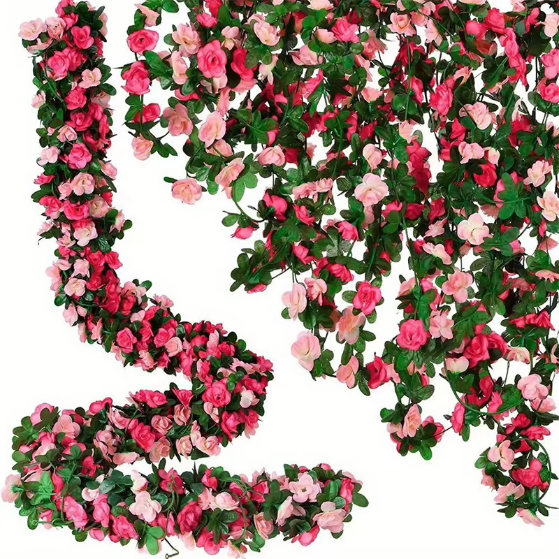 2.5M Rose fleurs artificielles vigne fausses plantes pour la maison chambre jardin décoration de mariage en plein air arc rotin bricolage guirlande accessoire