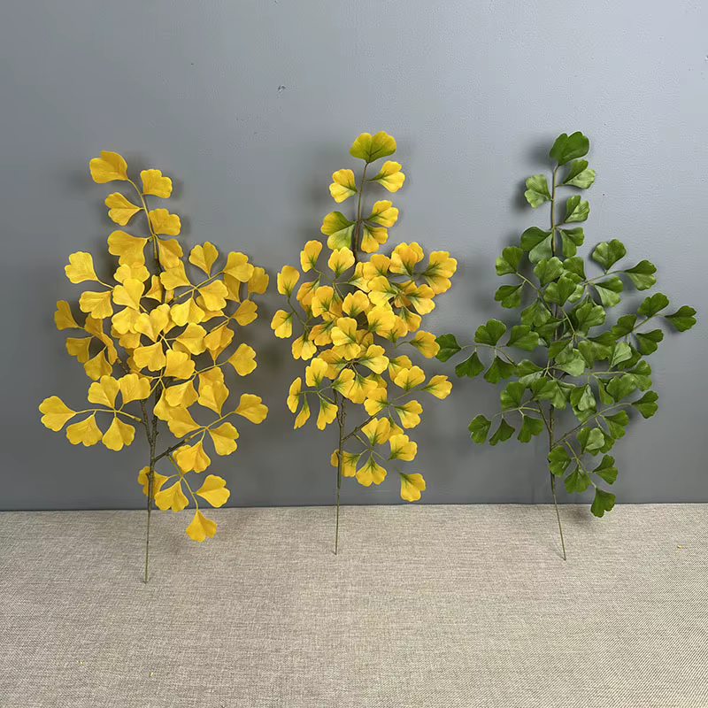 8 pièces de feuilles de Ginkgo artificielles en plastique