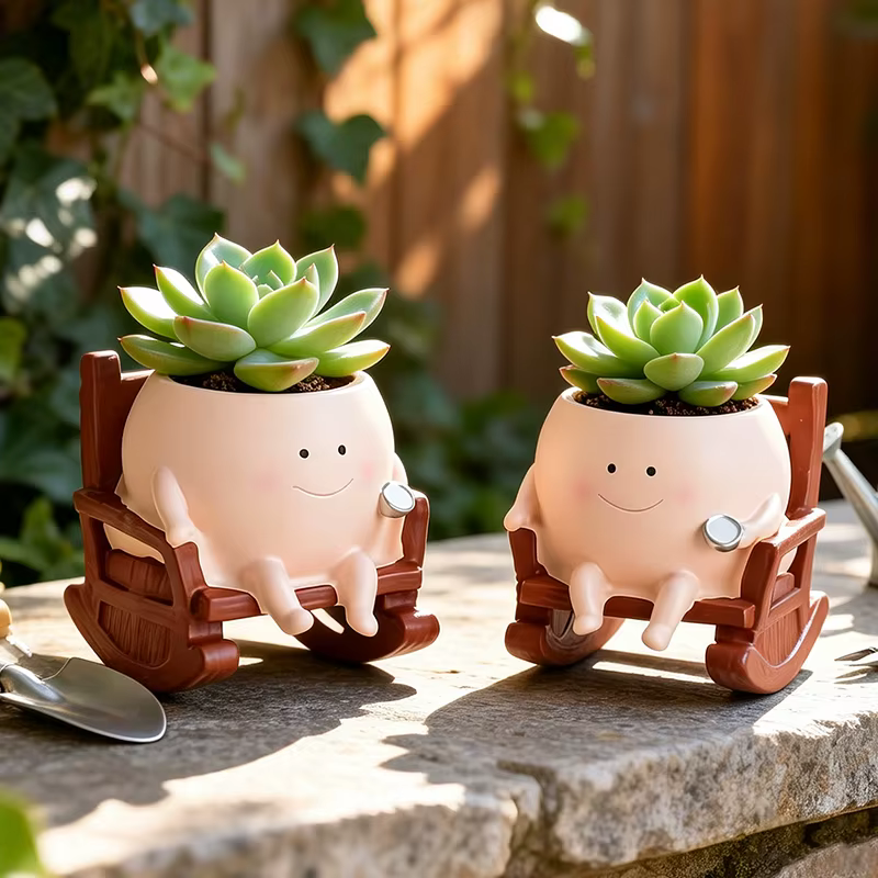 Pot de fleurs élégant en résine en forme de fantôme souriant