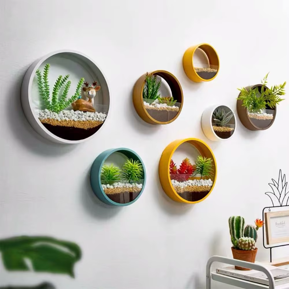 Décoration murale Arrangement de fleurs mural sans poinçonnage Pot de fleur ornements plante conteneur Pot