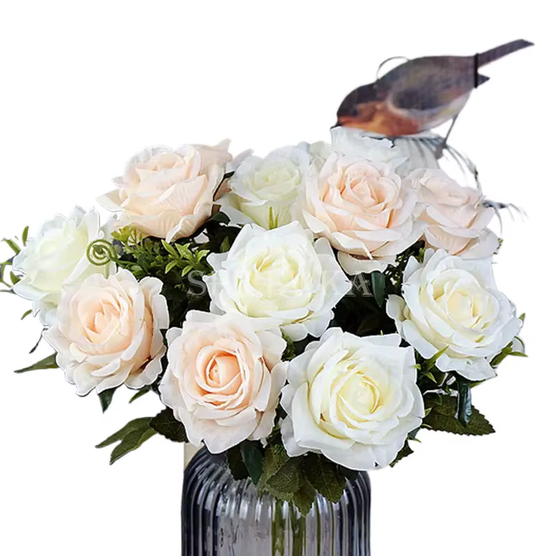Fleurs artificielles de roses orange en soie de haute qualité pour la décoration de mariage