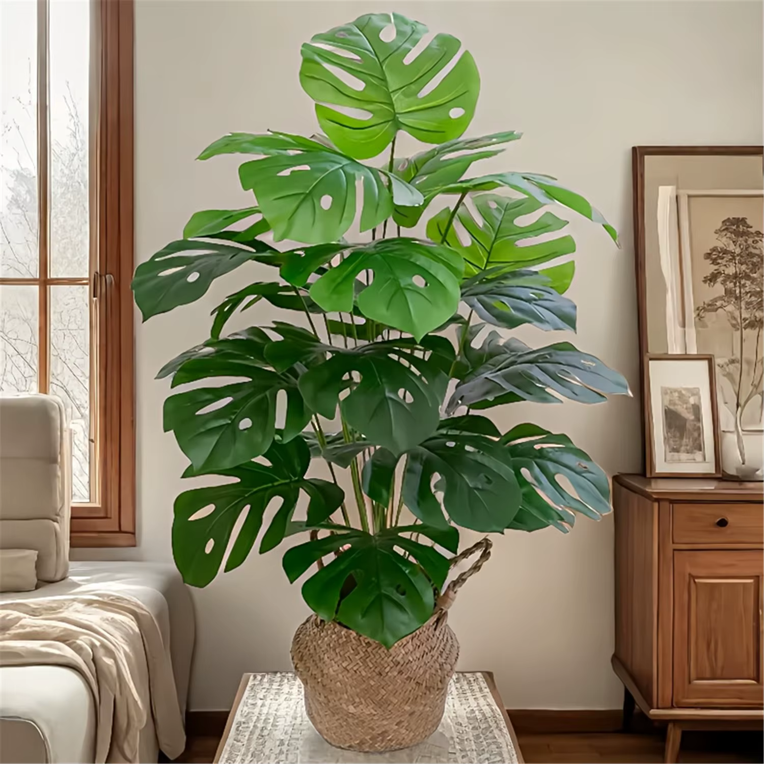 Une grande plante verte tropicale artificielle Dracaena avec 24 grandes feuilles