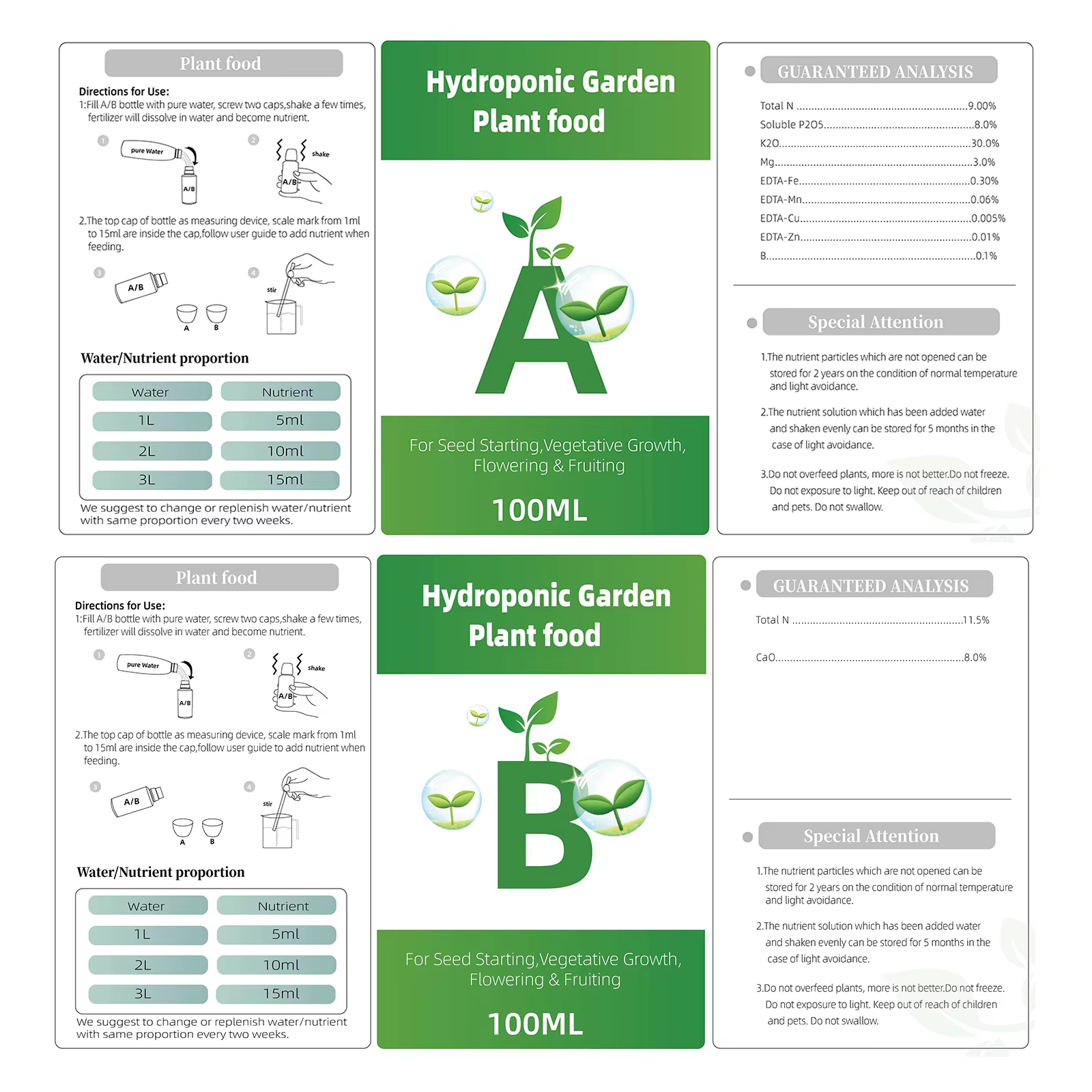 Engrais nutritif hydroponique pour plantes AB