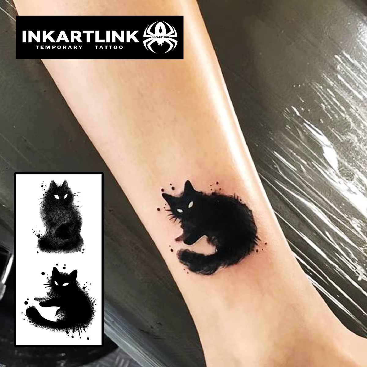 Tatouage temporaire chat, art corporel animal unique, tatouage adulte, idée cadeau de fête d'Halloween, conception de bras, poignet, cou, cadeau d'anniversaire