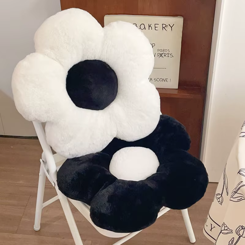 Coussin en forme de fleur, coussins de salle de classe, circulaire, doux, pour sieste, chaise de bureau, noir et blanc, oreiller décoratif pour canapé