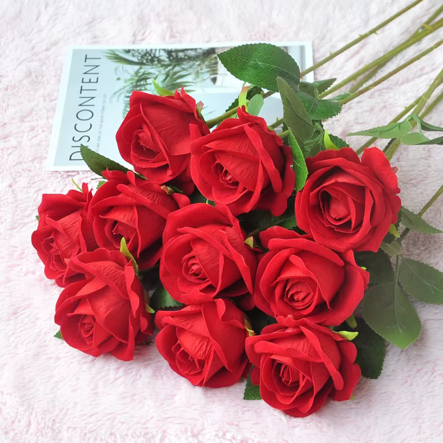 10PCS Fleurs Artificielles Rose Bouquet Vase Décoration de La Maison Accessoires Bricolage Photo