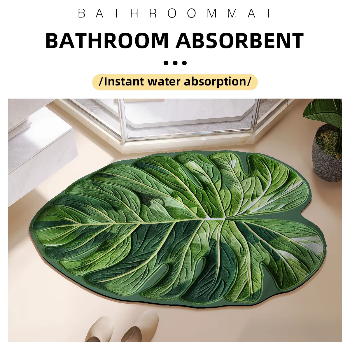 Tapis de salle de bain absorbant en forme de feuille