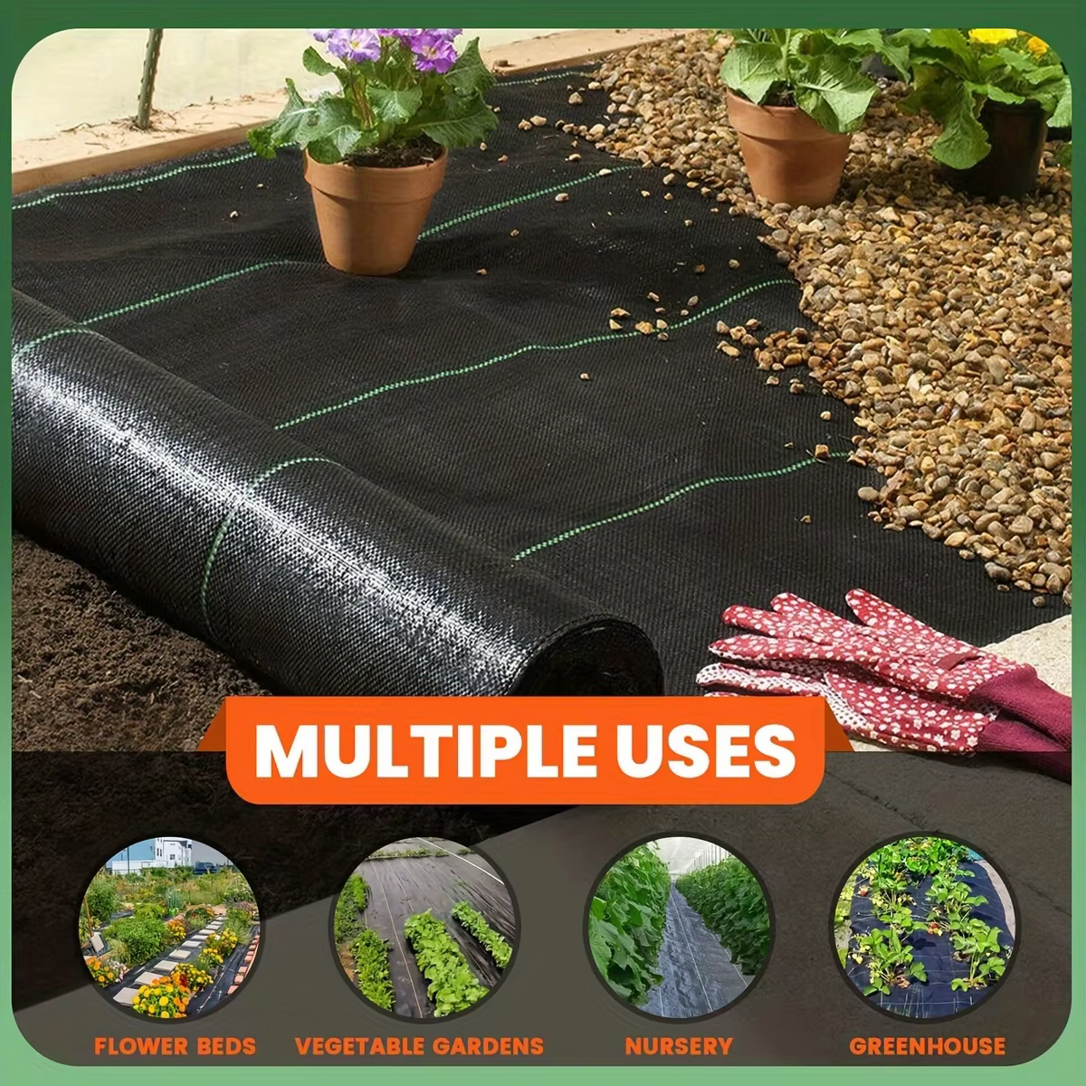 Toile de paillage horticole noire en PP respirante et perméable à l'eau pour jardin et potager