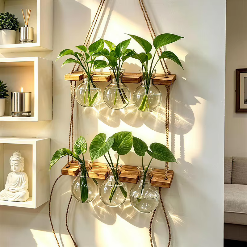 Vase mural en bois et ABS de style bohème pour plantes aquatiques