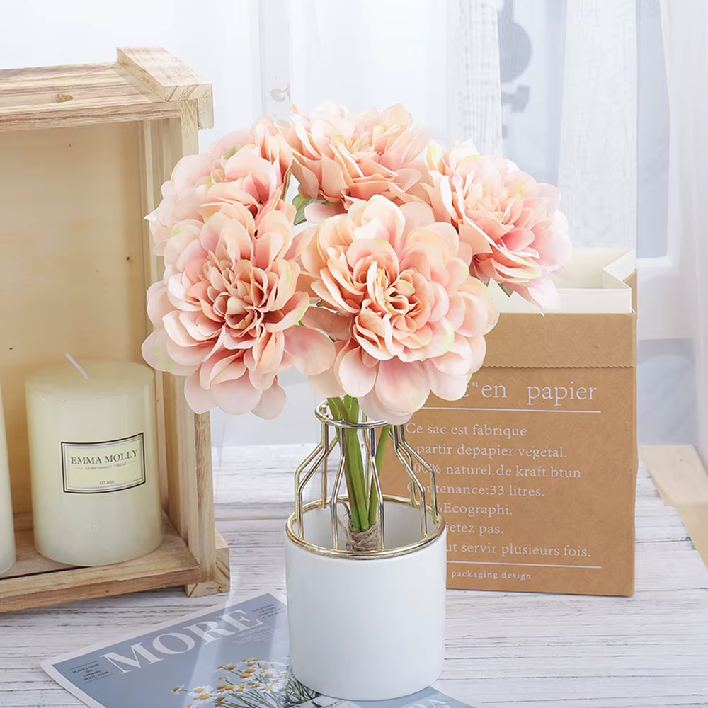 Dahlia pivoine fleurs artificielles Bouquet de soie mariage maison bricolage Arrangement salon décoration fausse fleur