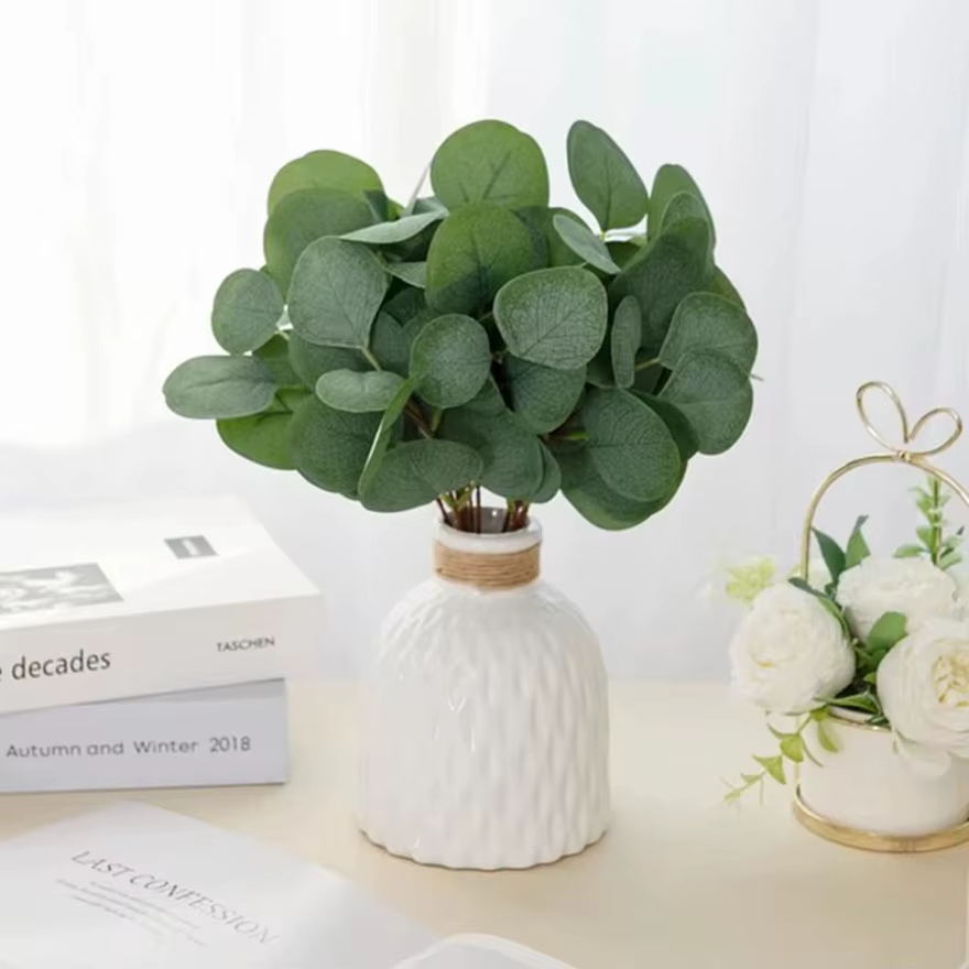 10Pcs Plantes Artificielles Soie Feuilles D'eucalyptus Bricolage Festival Vase Maison Scrapbook Fleurs Jardin Mariage Nuptiale Décoration De Fête